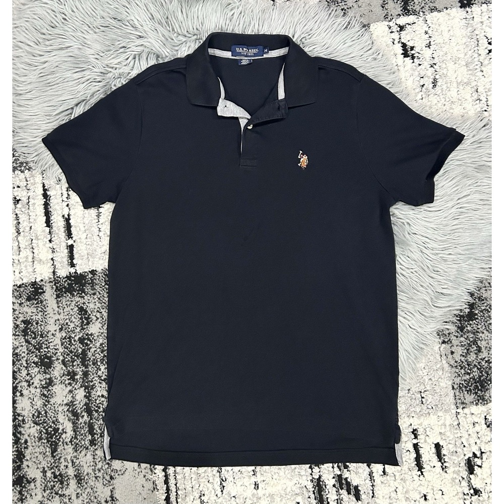 U.S Polo Assn. Luxury Feel Men's Black Short Sleeve Interlock Polo Shirt Size M